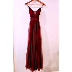 Burgundy Formal Maxi Dress Lace‎ Whimsygoth Fairy Prom Gown Women's Size 9